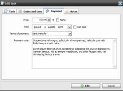 Task editing. Payment details.