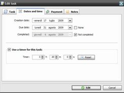 Task editing. Dates and time, timer setup.