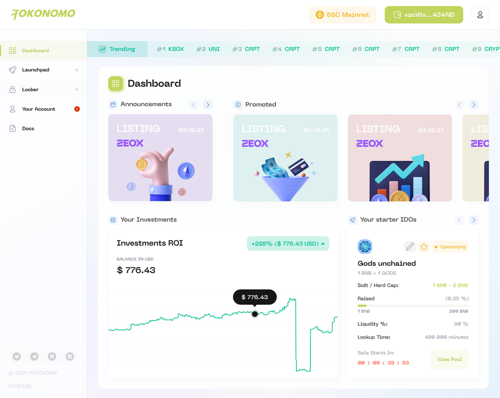 Tokonomo IDO Launchpad Dashboard