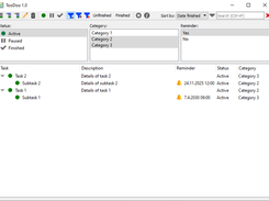 Filtering by status, category and reminder