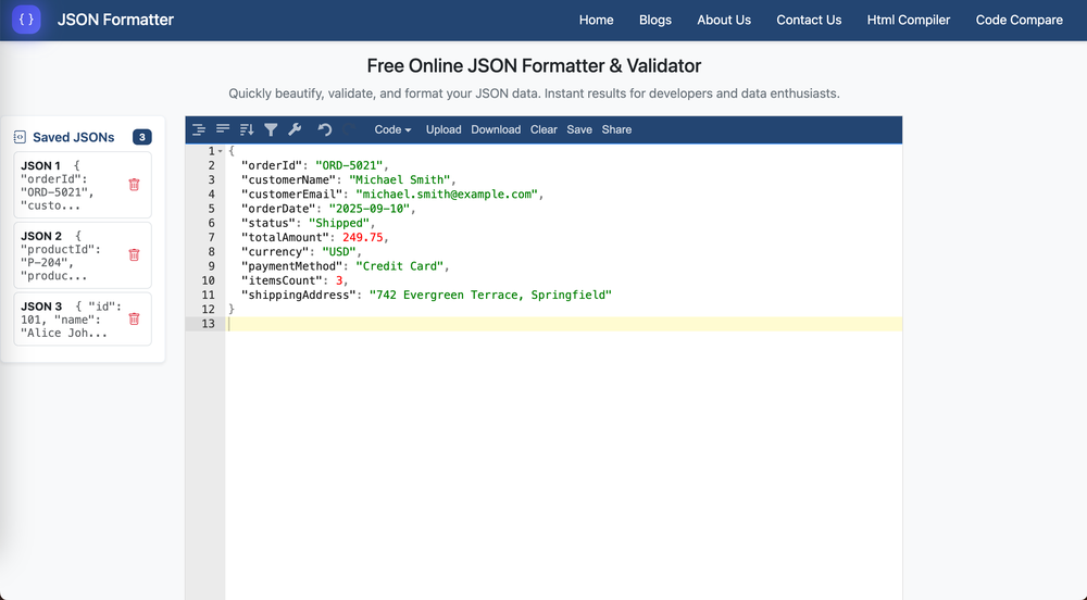 JSON format online