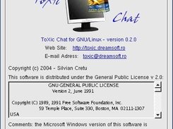 ToXic Chat Client version 0.2.0 - The "About" window