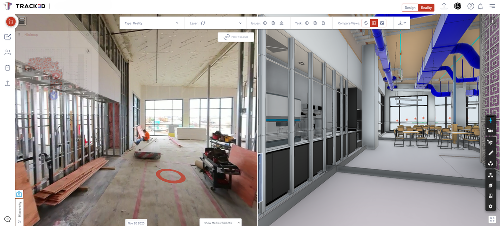 BIM and Reality Comparison - Align BIM automatically with site images and compare reality across different dates and datasets for clear site insights. 