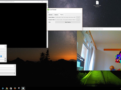 Tracking tab with visible camera settings window, projection matrix settings window as well as live camera image with augmentation using 640 x 480 resolution.