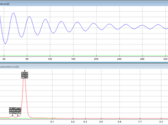 Torsion pendulum's x displacement, time and frequency domains (from SigView)