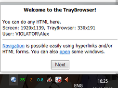 TrayBrowser window