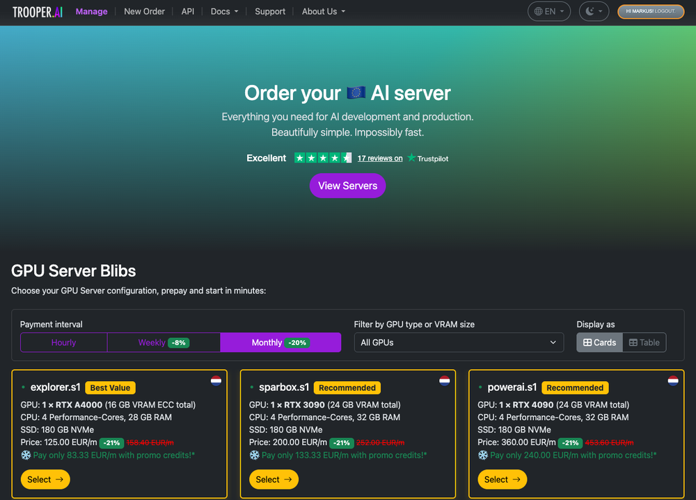 Select your GPU server for rent
