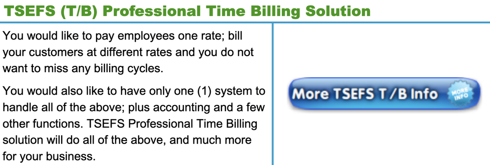 TSEFS Time Billing Solution Screenshot 1