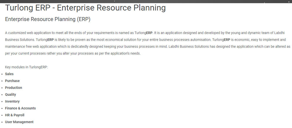 Turlong ERP Screenshot 1