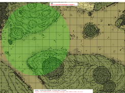 A map with stats on screen and an area of effect on map