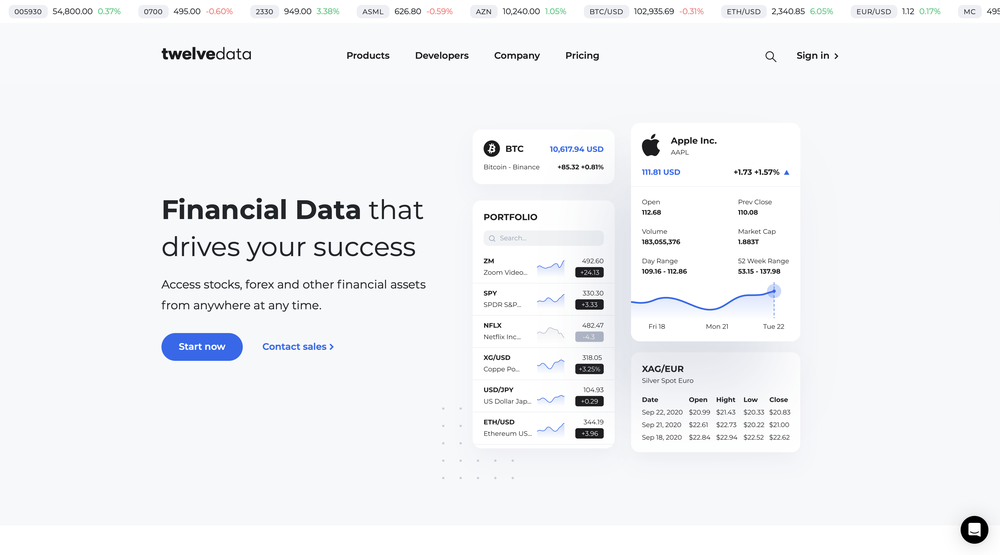 Twelve Data Home Page