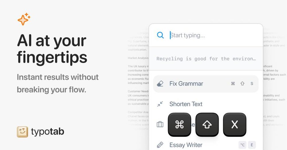 TypoTab AI prompt shortcuts