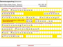 Example of a filled german form for money transfer.