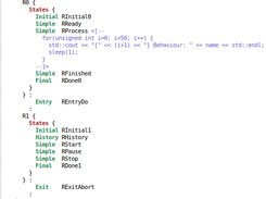 Transform your UML based model with the help of an easy to understand Domain-specific language (DSL). Your architecture can be directly created in an intuitive manner. Transitions are precisely defined by UML's syntax: source + event [guard] / action == target. 