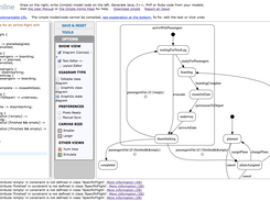 UmpleOnline showing a state diagram and warnings