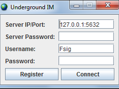 Underground IM Login screen.
