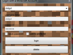 login dialog with a selected profile
