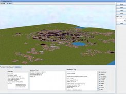 A 3D view of a generated city in shown in the GUI