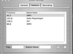 Preferences window to predefine your favourite stations