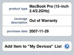 The "Device Lookup" screen of uWarranty.