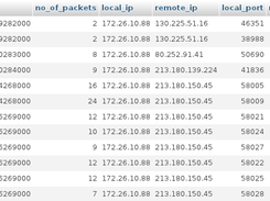 Preview of few flows stored in the database