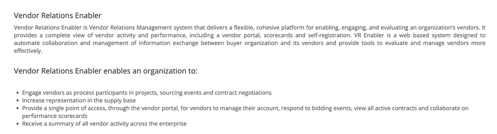 Vendor Relations Enabler (VRE) Screenshot 1