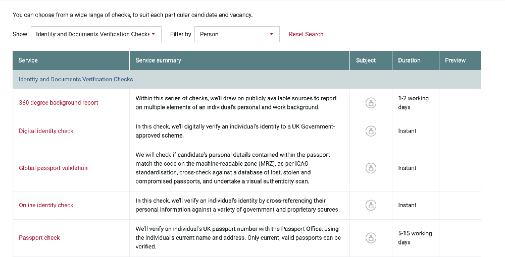 Identity & Document Verification Check Catalogue