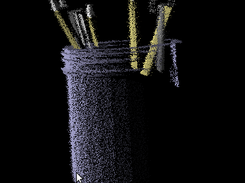 A jar of pencils, with the following options: trace point culling, lambertian shading, and simulated Kinect noise.