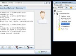 Módulo cliente exibindo a tela de contatos e uma conversa