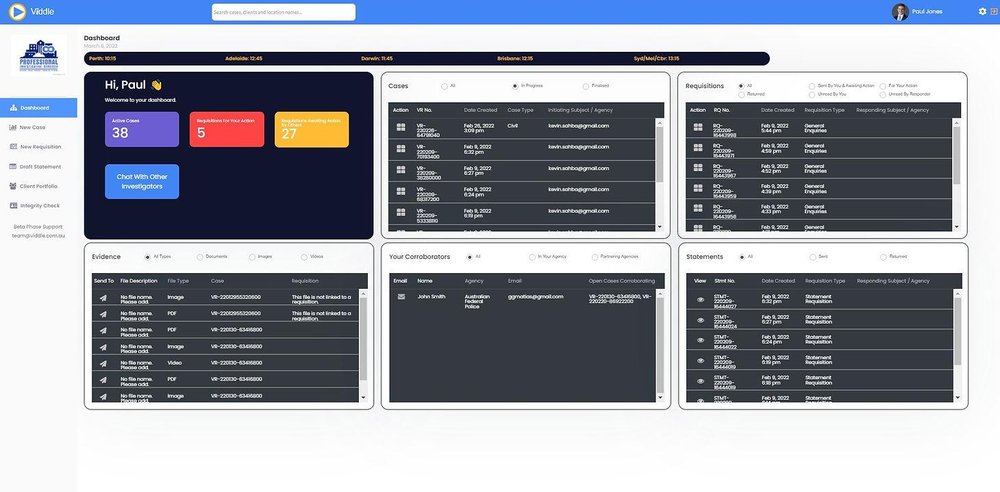 Investigation Management Dashboard A bird's eye view of all your cases, requisitions, statements, corroborators and more.