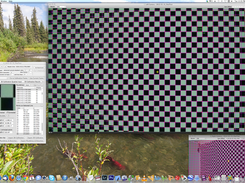 The chessboard distortion correction screen, overlaid with a grid on the distortion-corrected corners of the chessboard points.