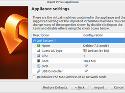 Appliance Settings before importing