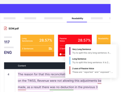 VT Docs & VT Writer readability analysis scores your docs with objective metrics. Reduces the burden on proposal managers to edit complex content.