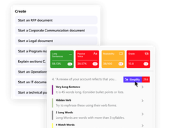 Trusted by leading Government Agencies and Enterprises. Optimize your RFP content by scoring objective metrics such as grade level, passive voice, and grammar. Create and enhance content securely using AI.