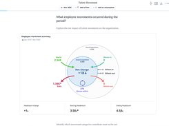 Explore the net impact of talent movements on the organization along with answers to questions like: Does compensation impact the risk of exit? Where are we gaining or losing high performing employees?