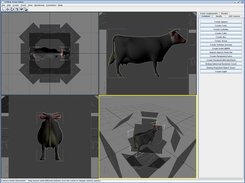 A 3D scene editor showing several object projections