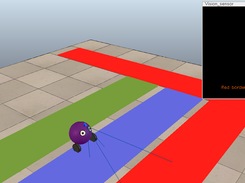 Screenshot from the example scene: OpenCV is used to detect the borders of a red carpet