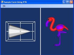 The flamingo and cone VTK samples running in a Windows Form.