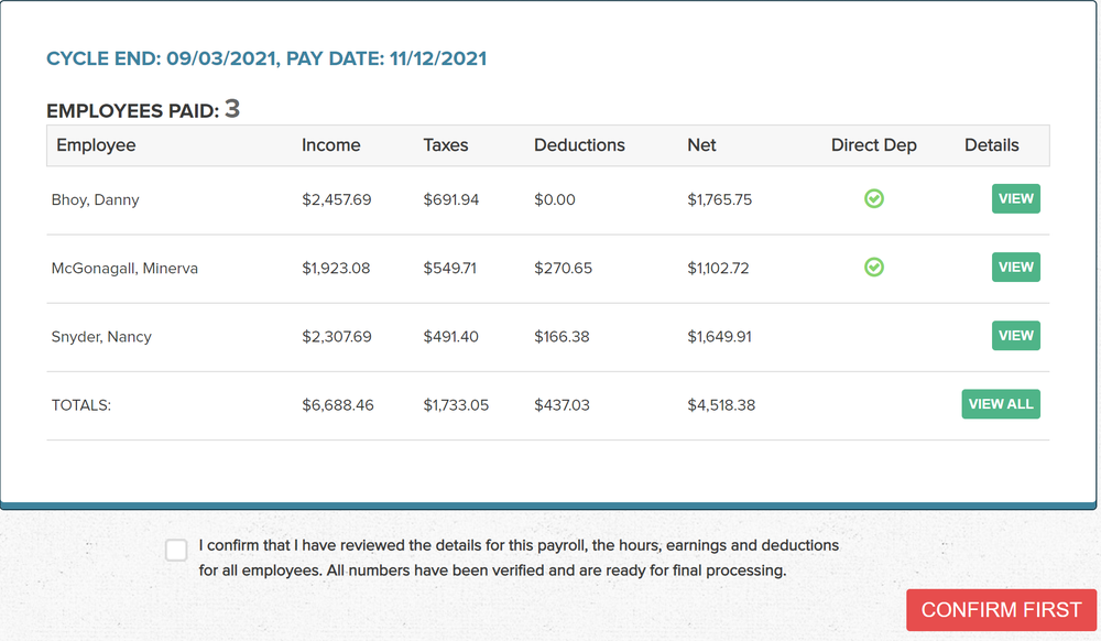 Confirm your payroll | Easy-to-use and intuitive payroll software.