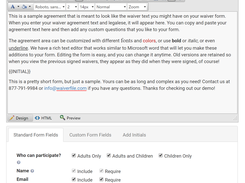 Customize your waiver with our rich text editor
