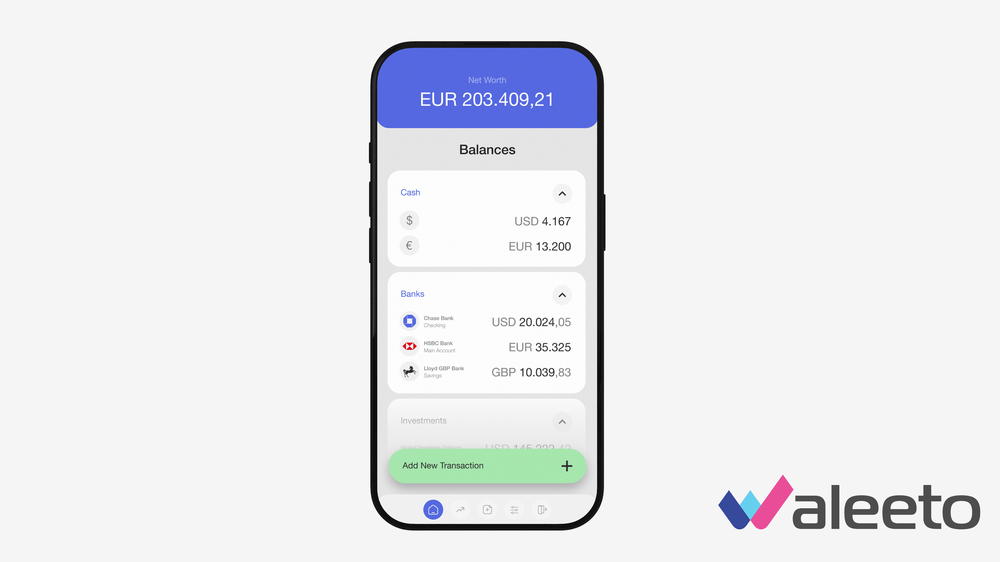 Get a clear view of your net worth and your financial health at Waleeto's home page