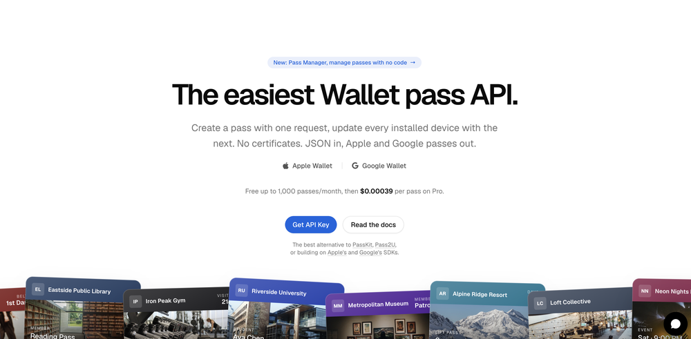 One API for Apple Wallet and Google Wallet. Create a pass with one request, update every installed device with the next.