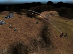 Mini-Rocket Array, Rocket Assault Array, and Seraph Missile Array Cyborgs attacking an enemy base from afar.