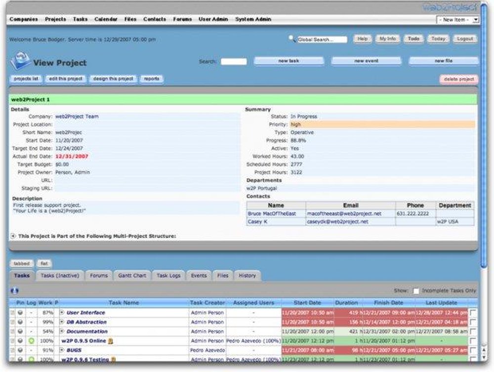 web2Project Screenshot 1