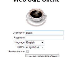 webSQLClient Loging screen