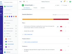 Personal Weekly Plan view with objective closed