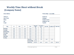 weekly time sheet without break