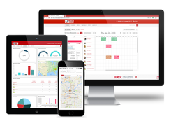 This shows how the software links every device in your company together in real time. It displays the office dispatch board, the manager's performance metrics, and the tech's mobile GPS map all on one page. Whether you are sitting at a desktop, holding a tablet, or checking a smartphone, everyone sees the exact same schedule and customer info without anyone having to manually copy or sync data.