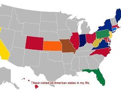 US map showing the author's visited states using simple ver