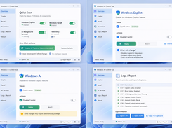 Overview — Quick Scan and One-Click Disable  Copilot — Disable / Restore with status  Recall — Check status and disable  Logs / Report — Export changes